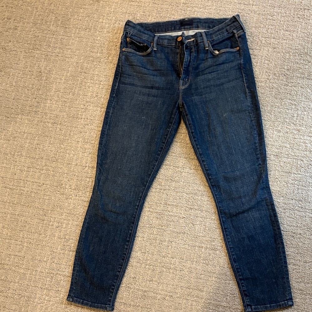 MOTHER The Looker Crop Dark Blue Straight Leg Jeans size 29 color switch it up